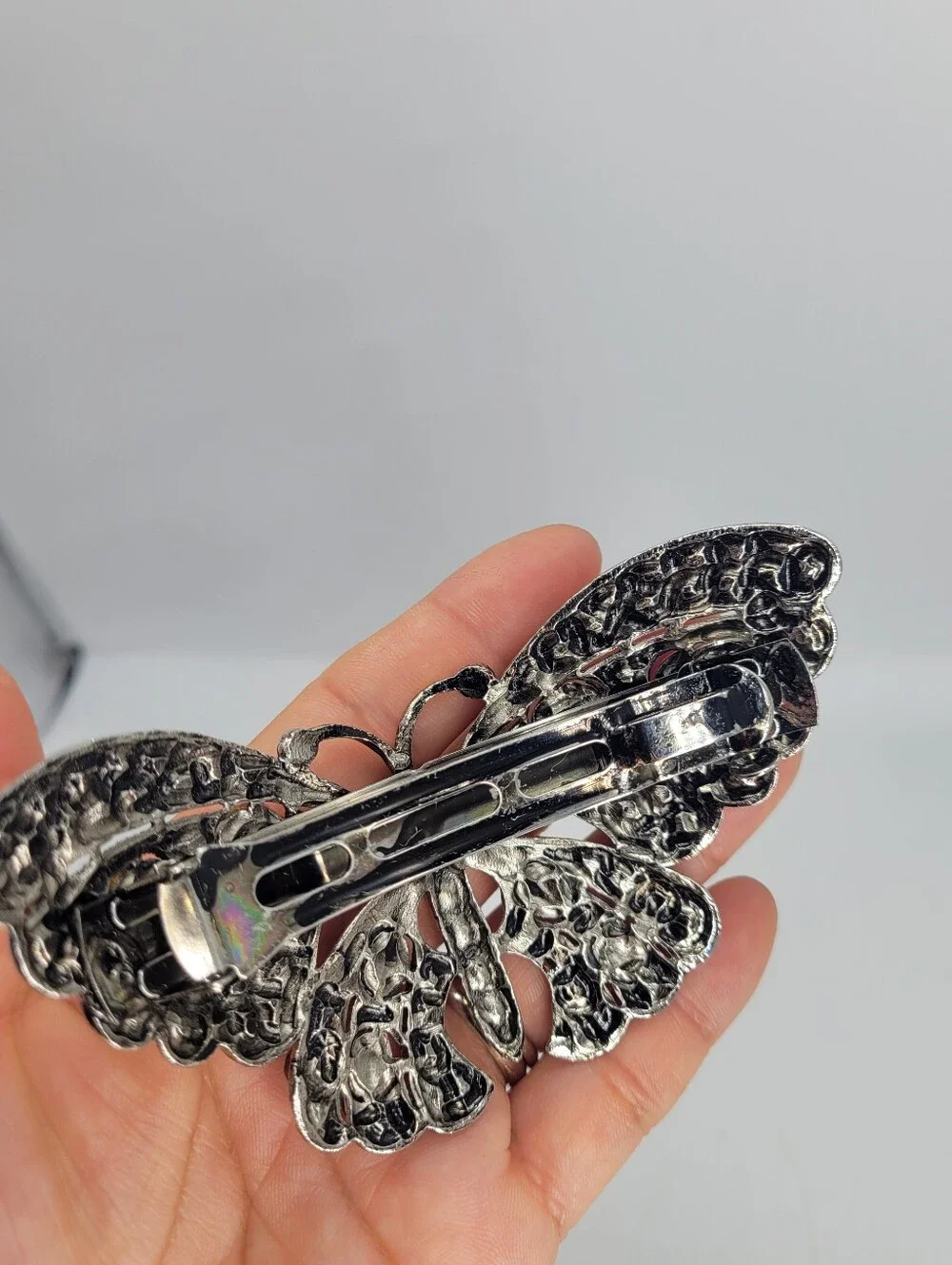 vintage-style butterfly hair clip sparkling pink rhinestones - Picture 2 of 8